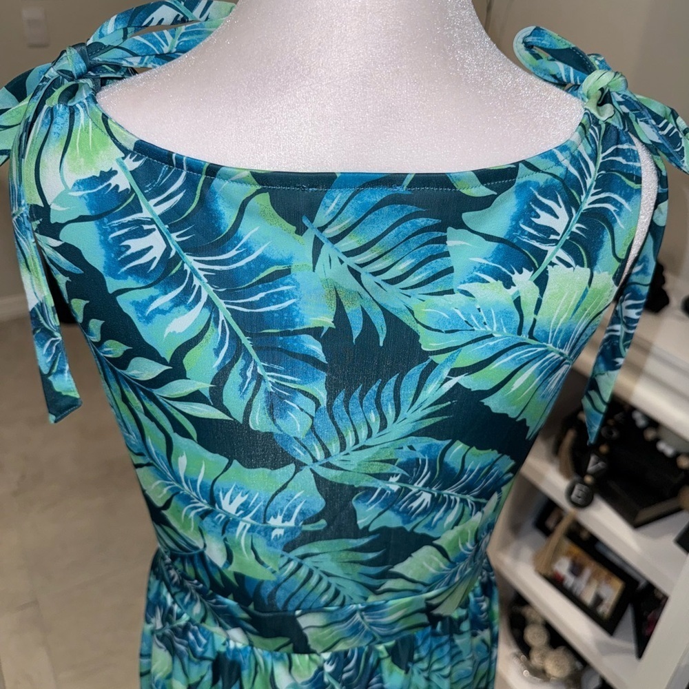 3 x 20$ Caribbean Joe Blue and Green Leaf Maxi Dress Size Small - Picture 4 of 9